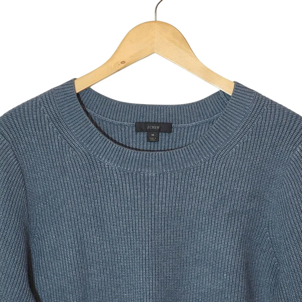 J.Crew Rib Knit Round Neck Long Sleeve Sweater Blue M Preppy Classic